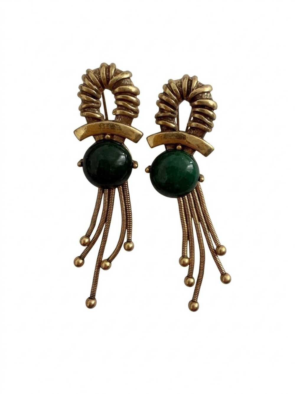 New Amimi Gold Malachite Tassel Earrings | S925 Post Vintage E117